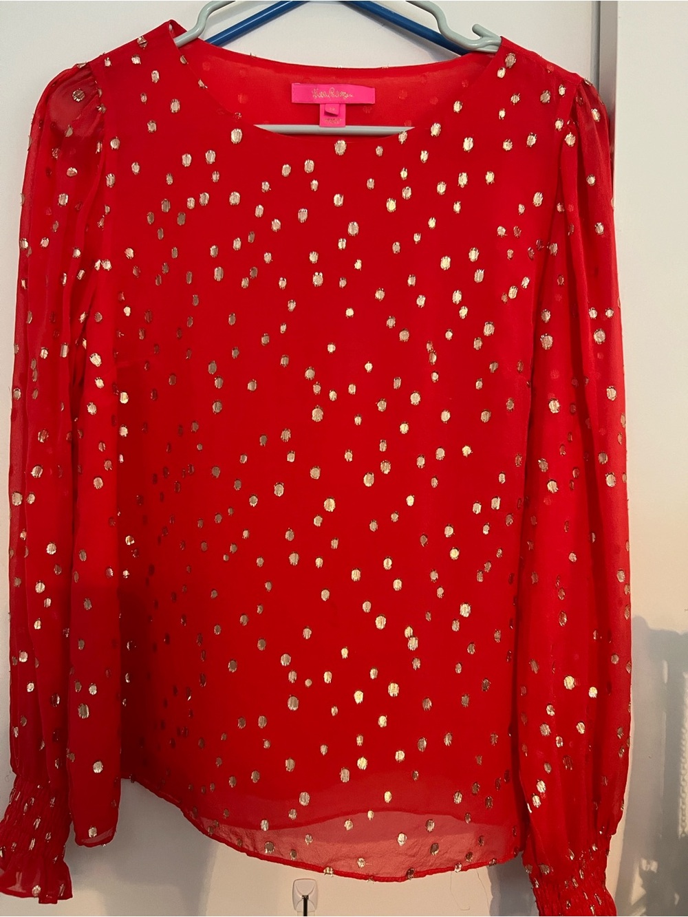 Lilly Pulitzer Idina Red Blouse with Gold Dot Print Size M